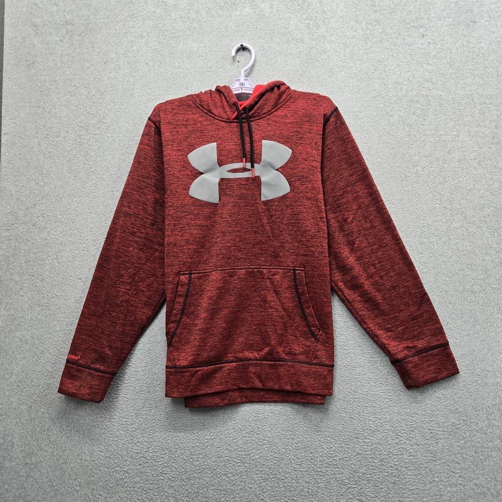 Under Armour Men Hoodie M Red Fleece Logo Activewear Loose Long Sleeve
